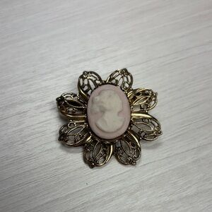 Elegant Gold and Pink Cameo Brooch